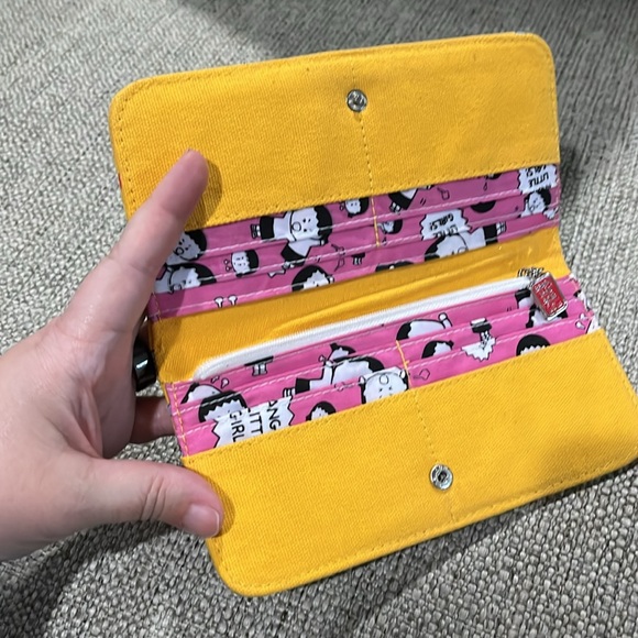 Angry Little Girls By Lela Lee Wallet yellow with red hearts blue text - Picture 7 of 9